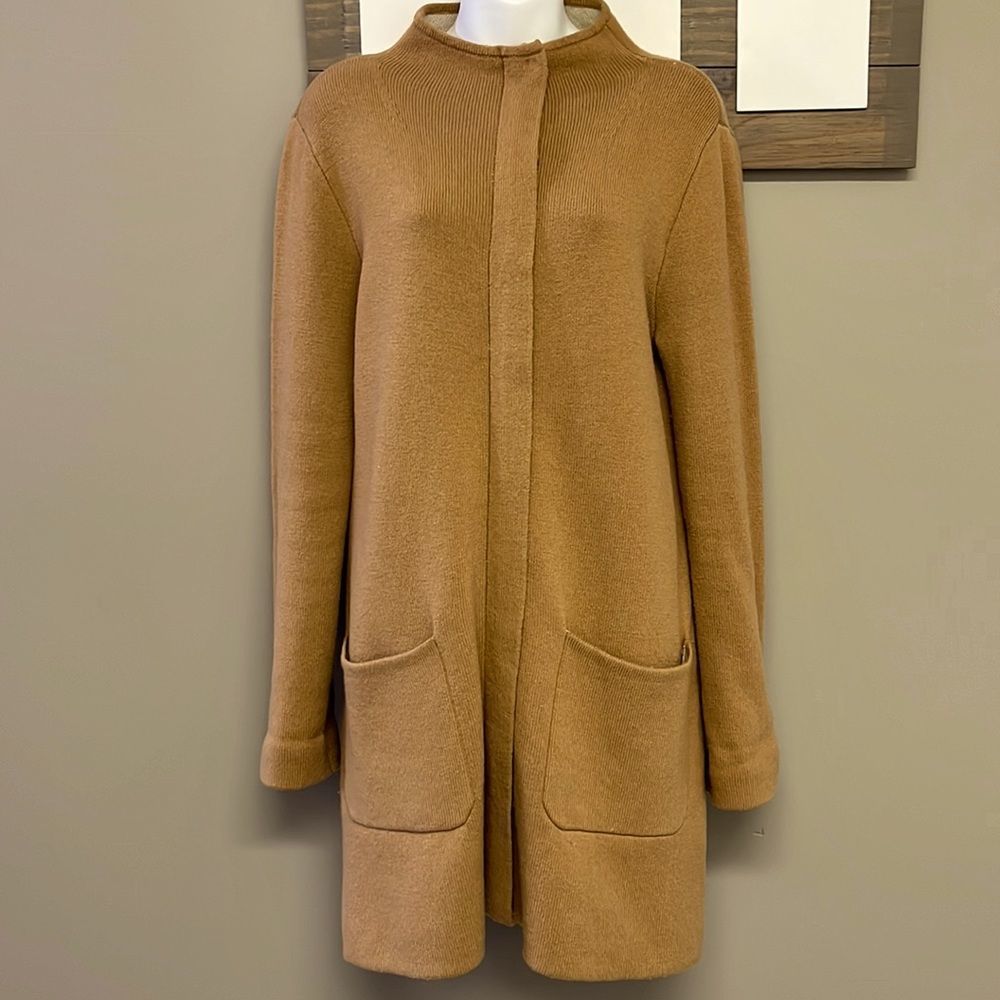 Ann Taylor Oversized Camel Tan/ Cream Cardigan Jacket w/ Pockets & Zipper-Small